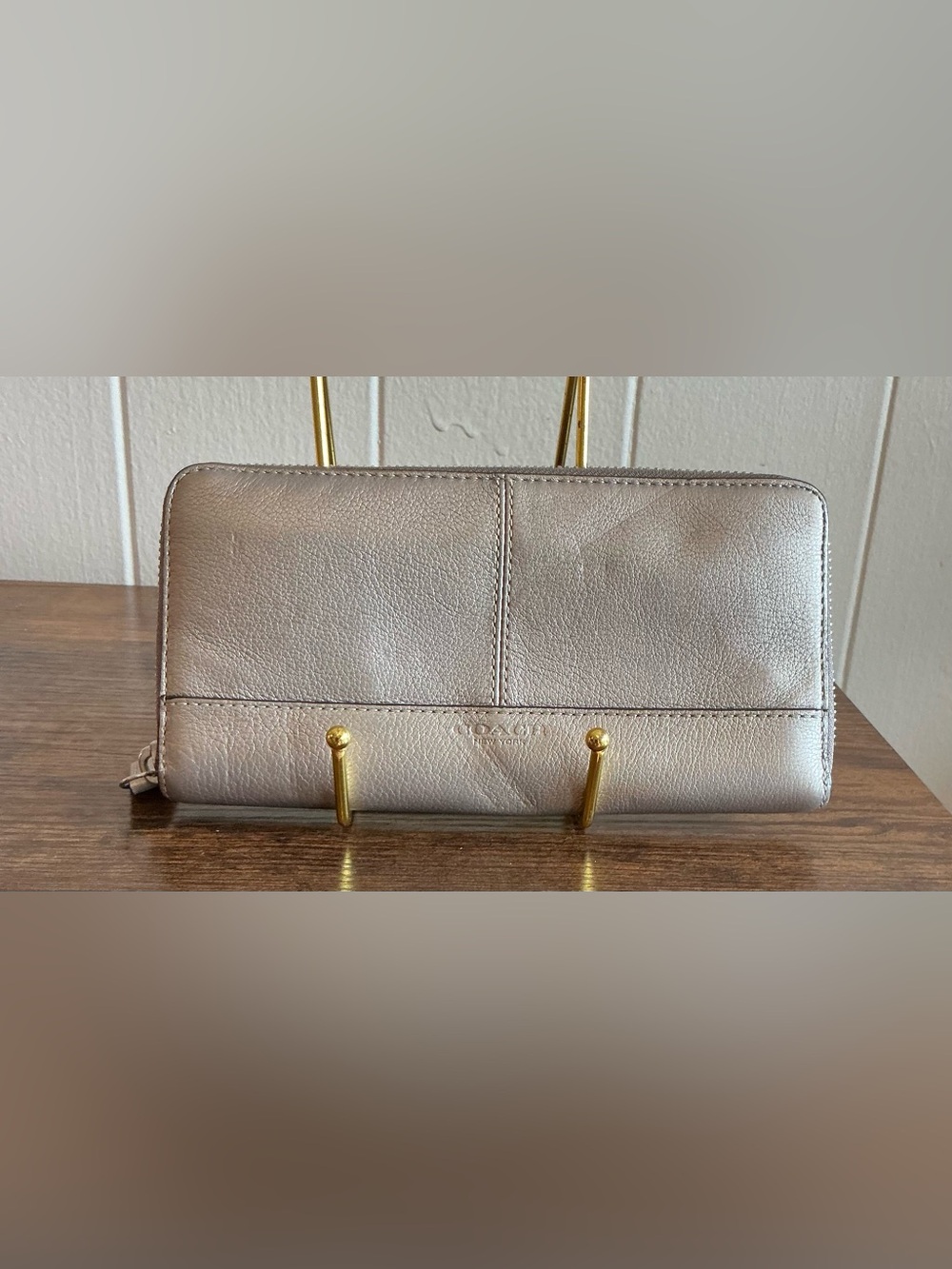 A Rare HTF Vintage Coach Silver Metallic Leather Zip Around Continental Wallet